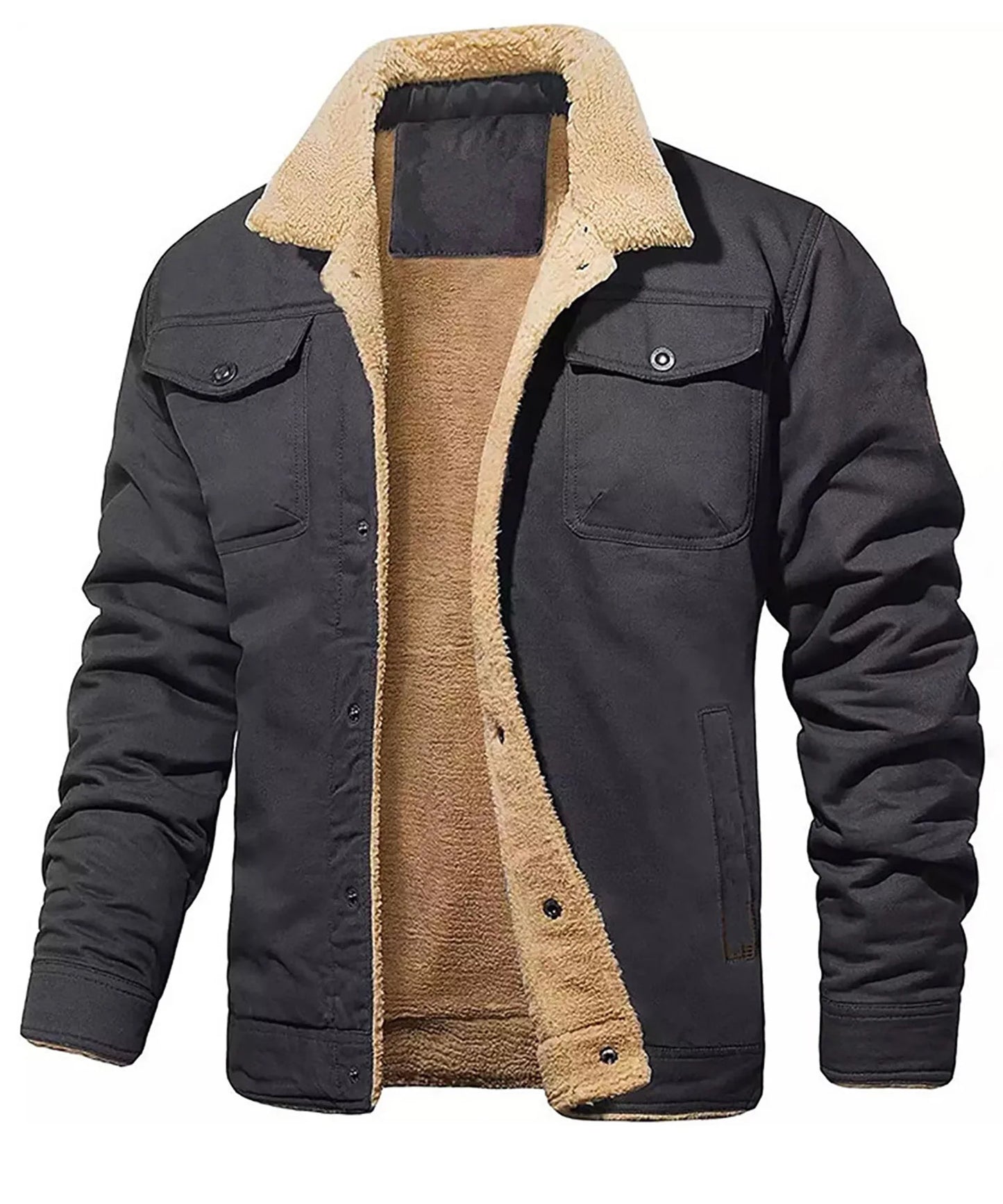 Balck jacket with beige fleece lining