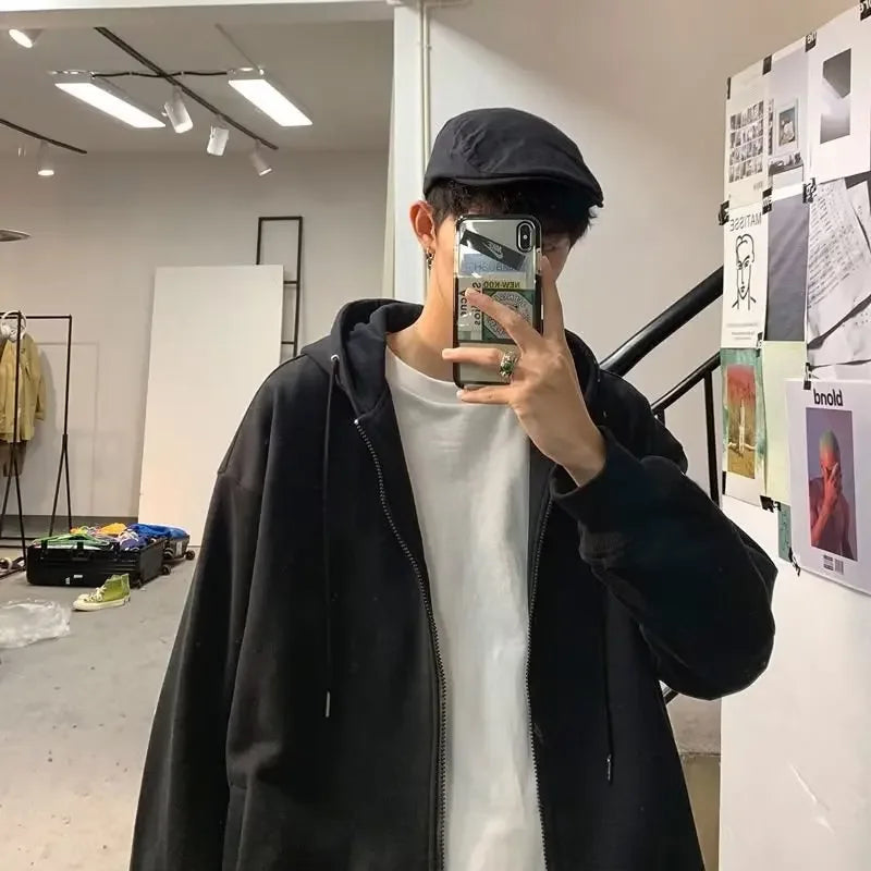 Signature Tunica Men's American Style Cardigan Jacket Trendy Loose-Fit Green Sweatshirt Black Jacket