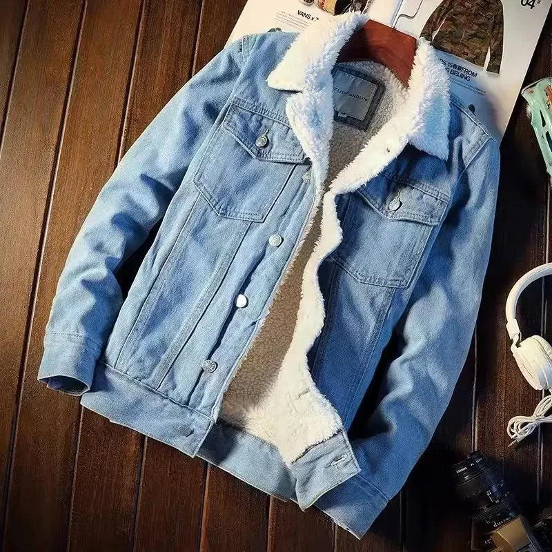 Signature Tunica Men's Fleece-Lined Denim Loose Fit Winter Coat Blue Jacket