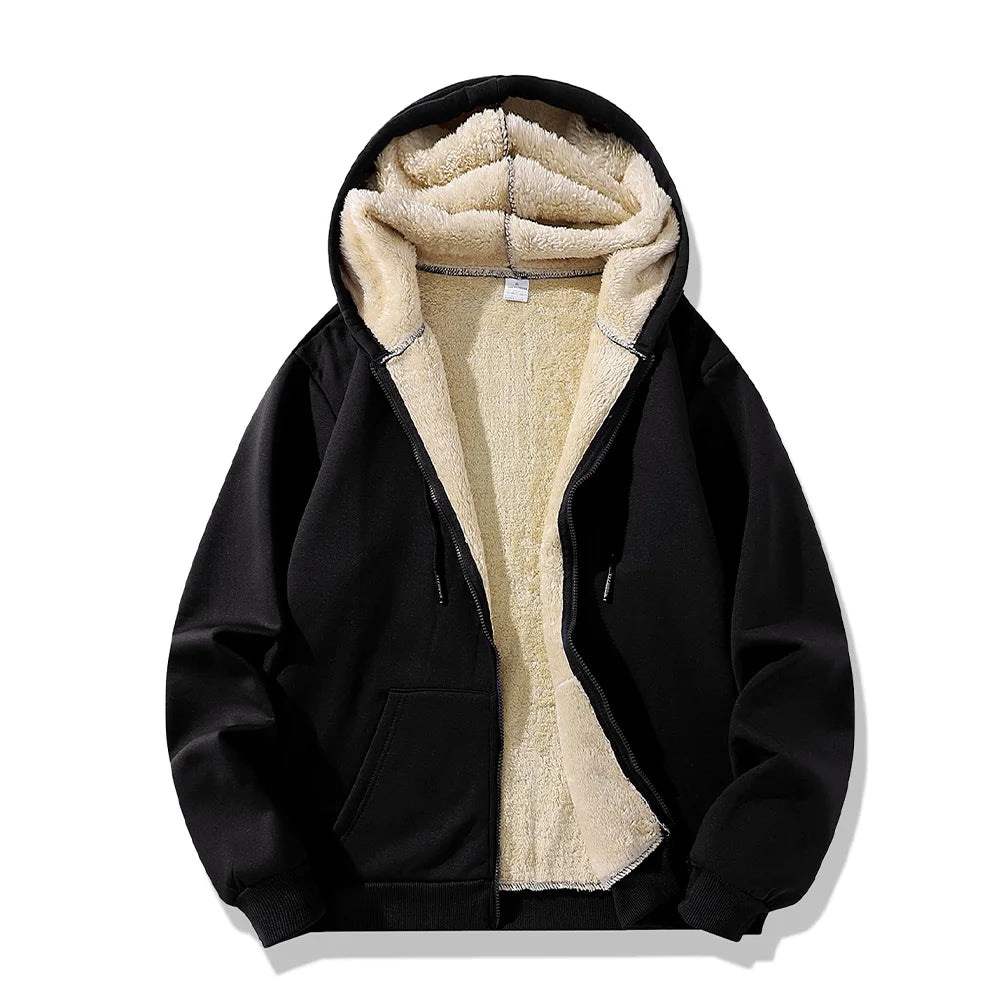 Signature Tunica Men's Lambswool Fleece Hoodie Warm Winter Zipper Black Jacket