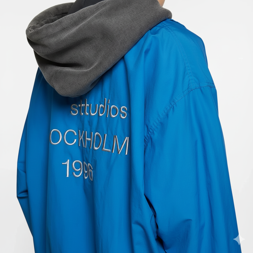 Signature Tunica Men's Loose Fit Streetwear Embroidery Stand Collar Coat Blue Jacket