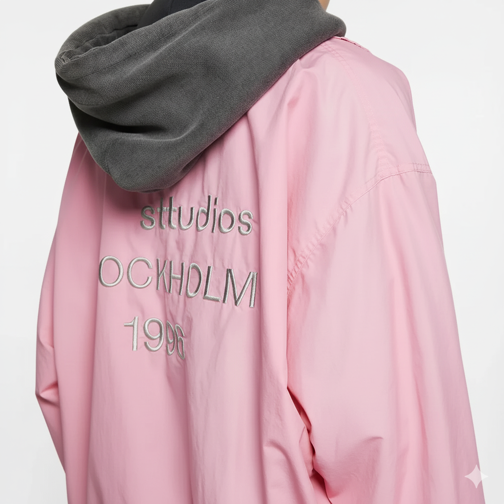 Signature Tunica Men's Loose Fit Streetwear Embroidery Stand Collar Coat Pink Jacket