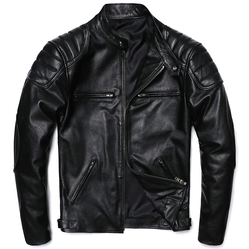 Signature Tunica Men's Vintage Brown Genuine Leather Biker Black Jacket